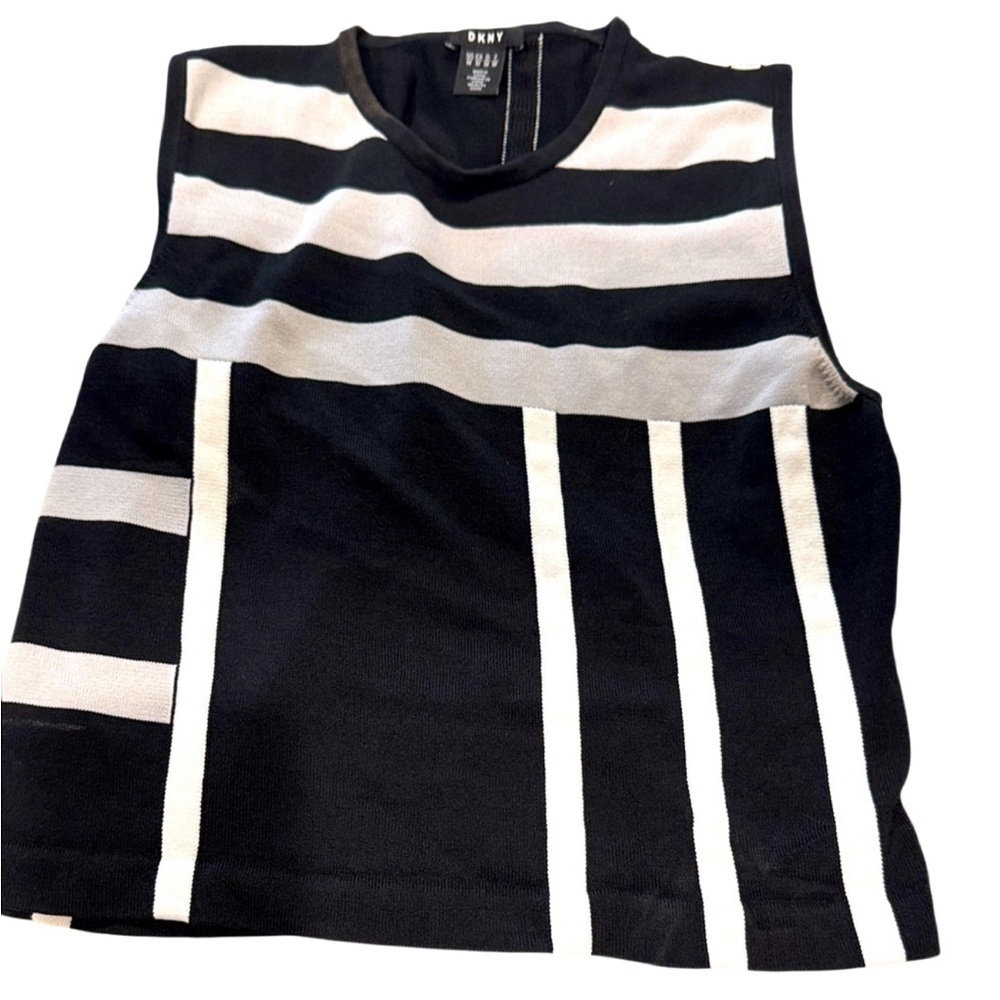 DKNY Women's Black and White Striped Muscle Tee medium tank top dressy casual